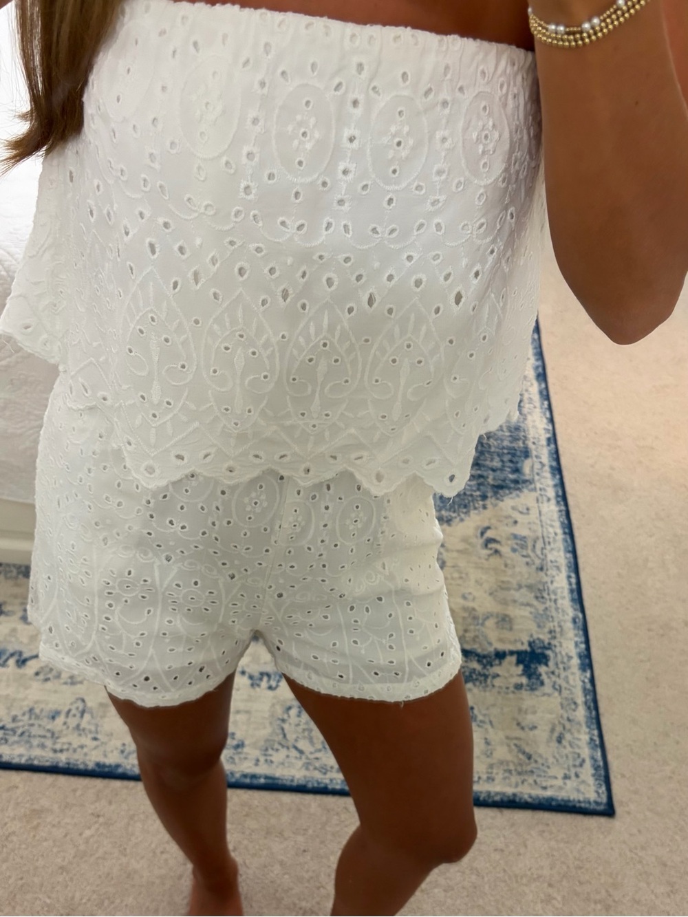 White Eyelet Strapless Romper